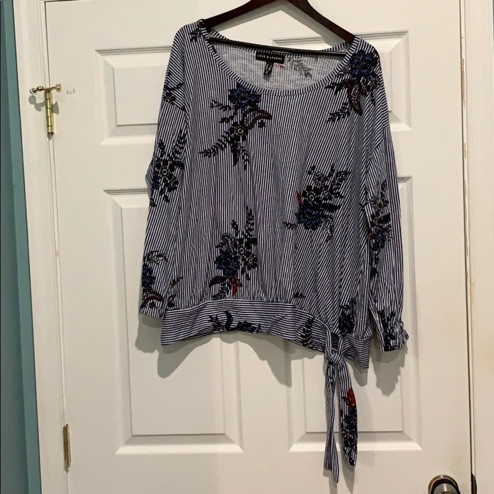 Blue Multi 3/4 Sleeve Blouse with Decorative Tie